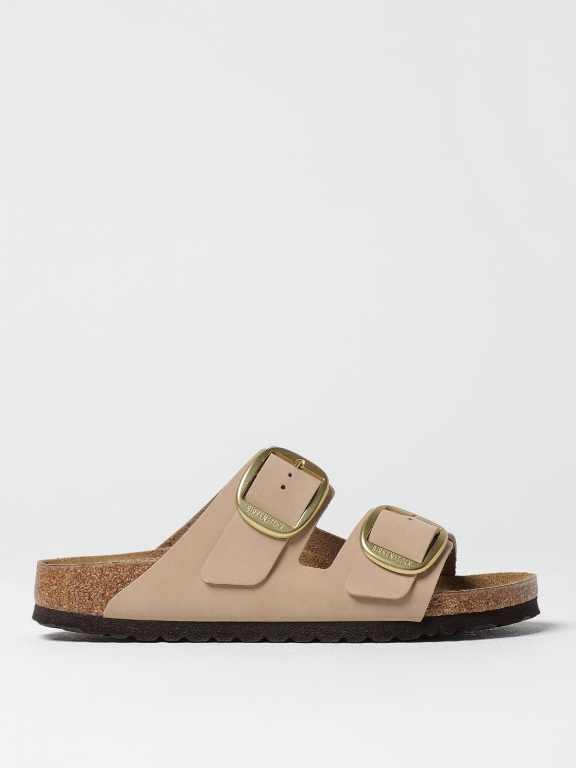 Birkenstock Nubuck Leather Sandals Sandcastle With Golden Buckles In Sand