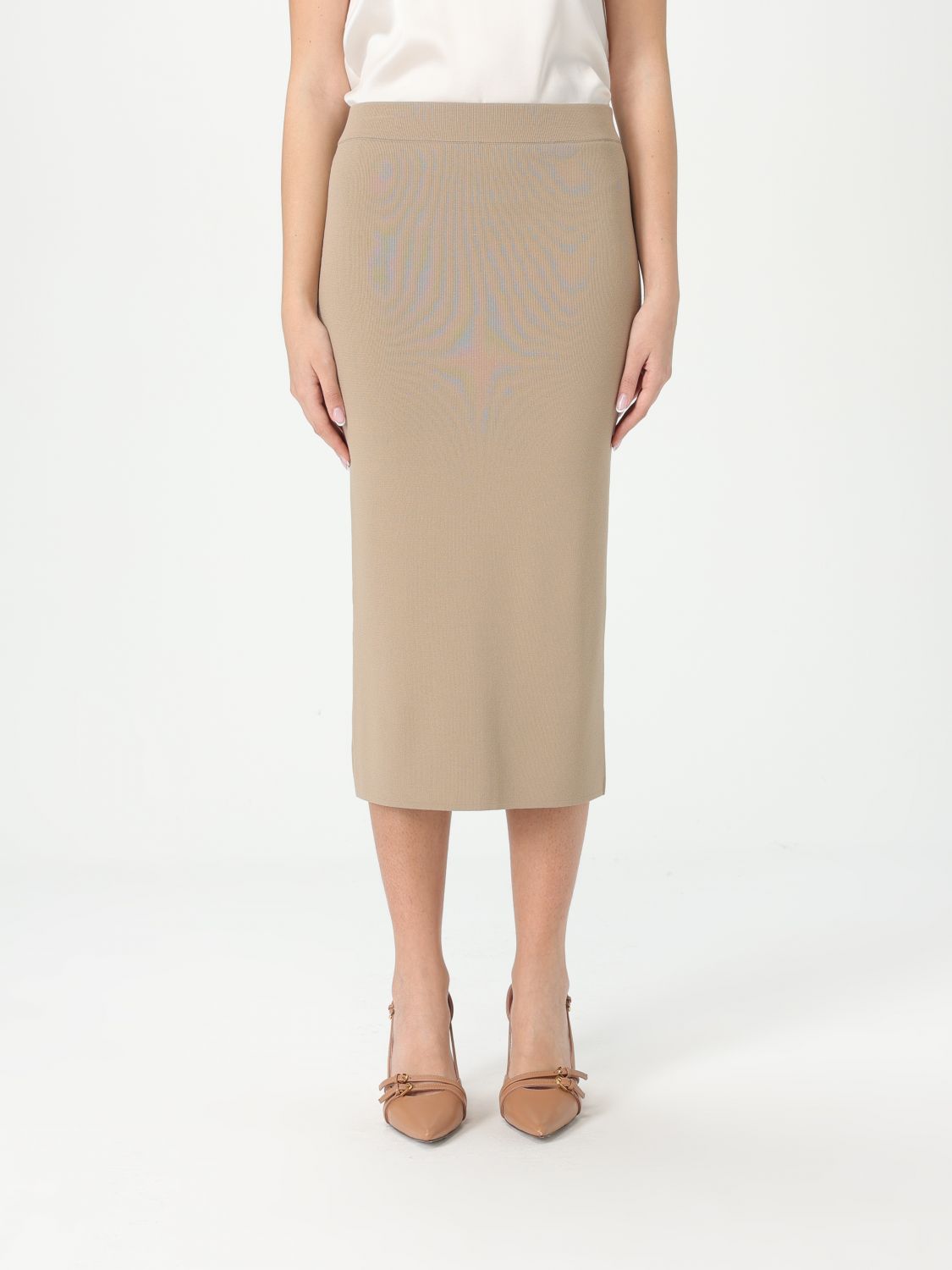 Max Mara Ribbed Texture Midi Length Elastic Waistband Skirt In Rope