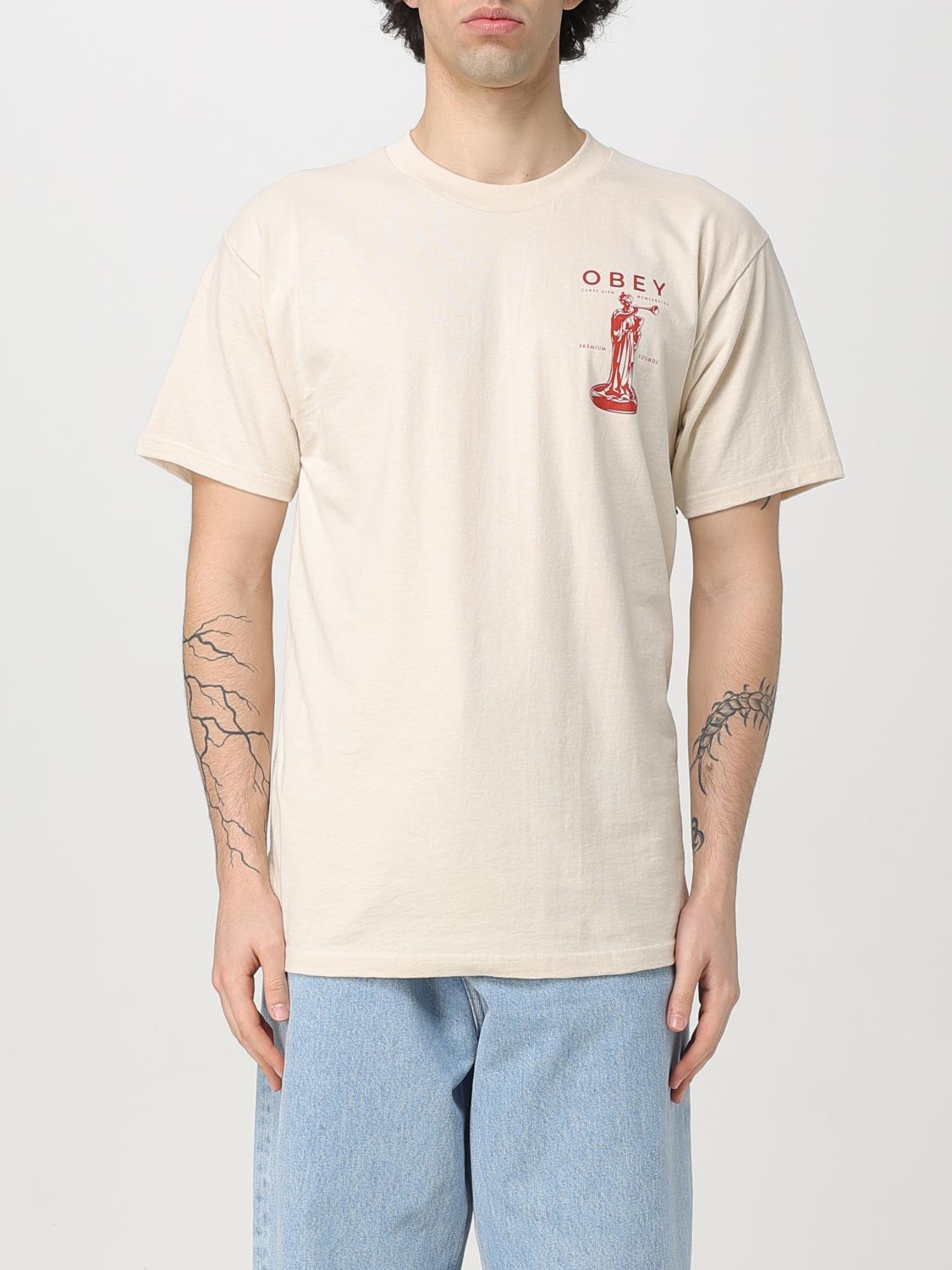 Shop Obey T-shirt  Men Color Yellow Cream