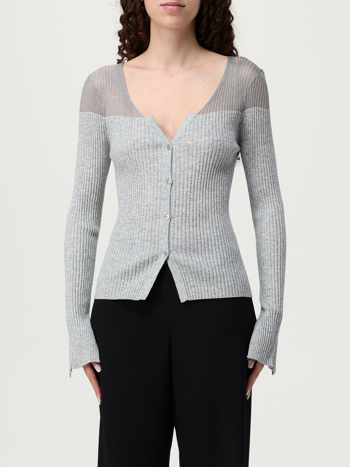 Pinko Long-sleeved Knitted Cardigan In Gray