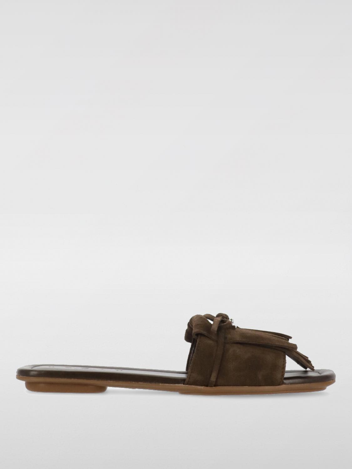 Hogan Fringe Detail Suede Sandals With Square Toe In Brown