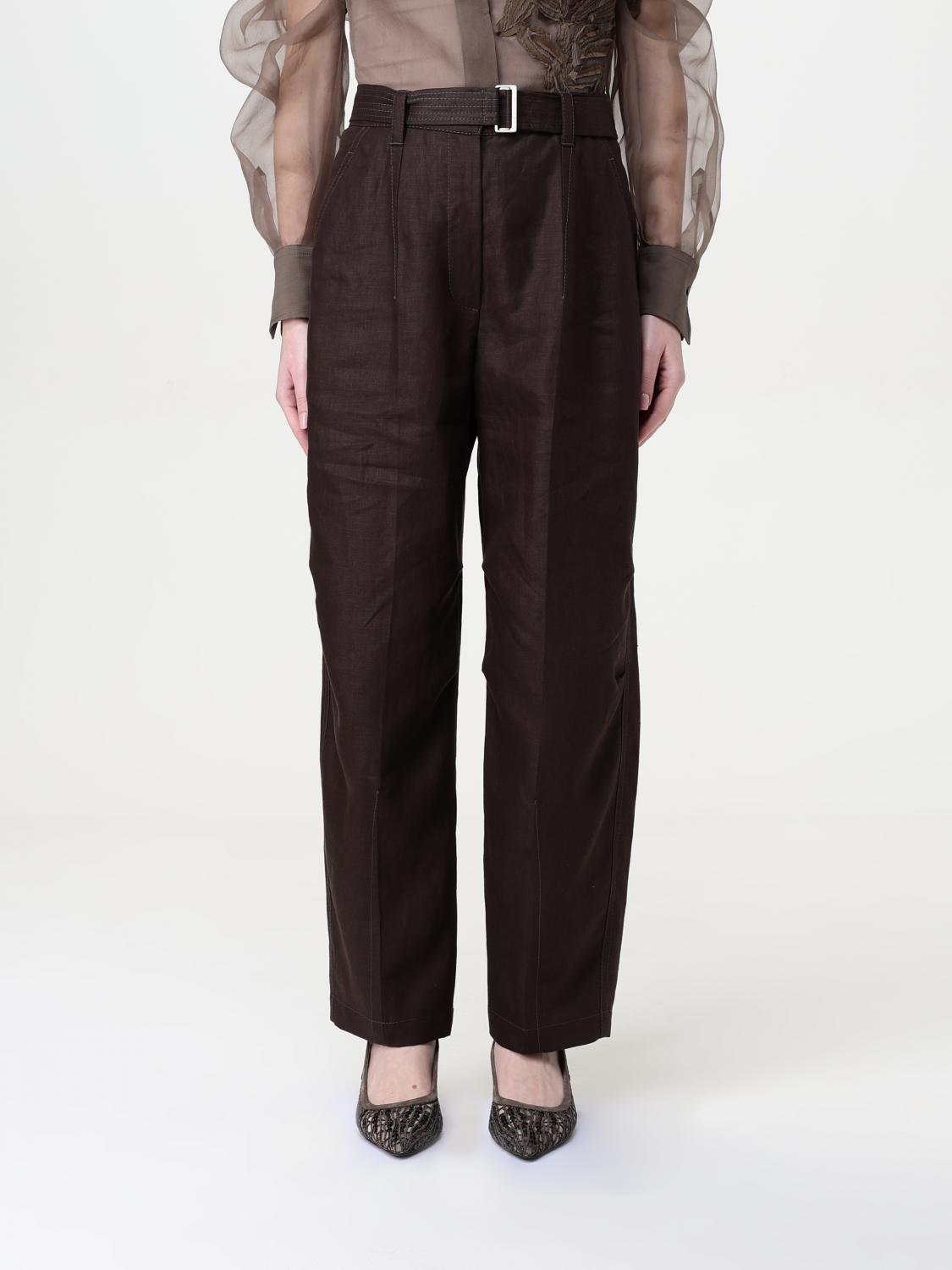Brunello Cucinelli Belted Trousers In Brown