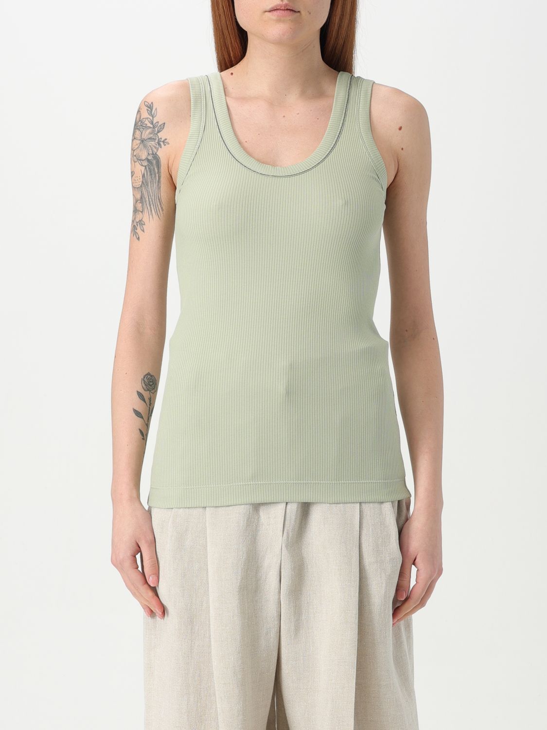 Brunello Cucinelli Ribbed Jersey Tank Top In Sage Grün