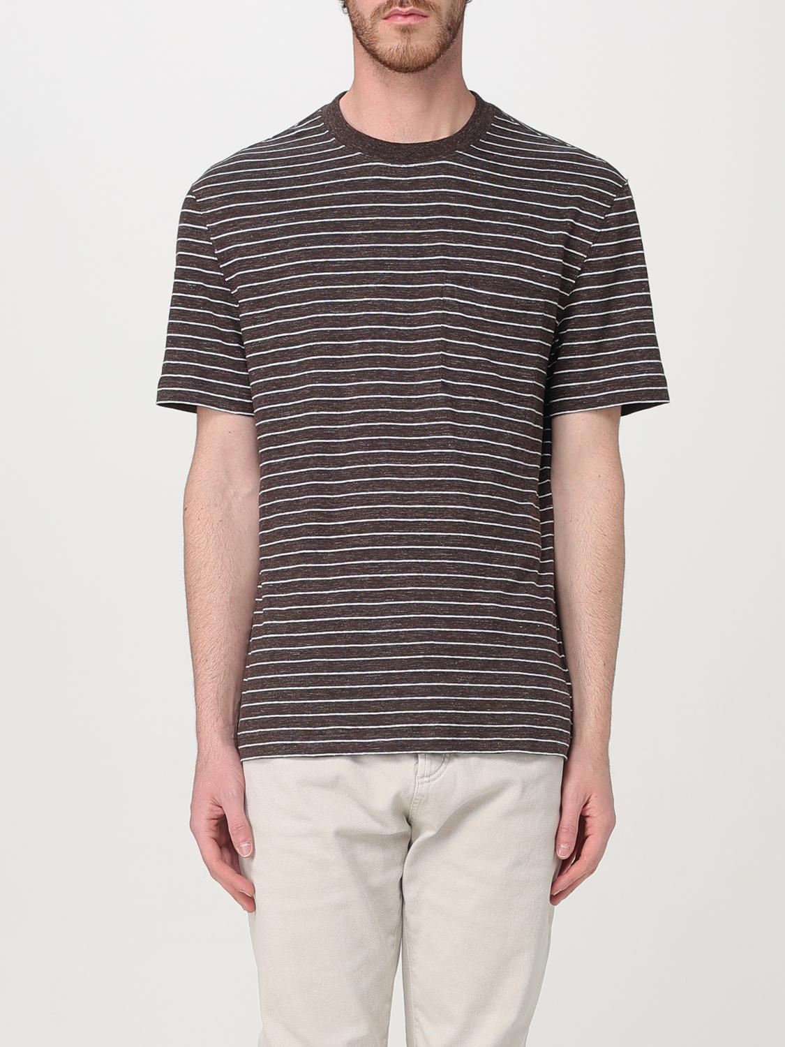 Brunello Cucinelli T-shirt Linen Stretch Striped Pattern In Dark