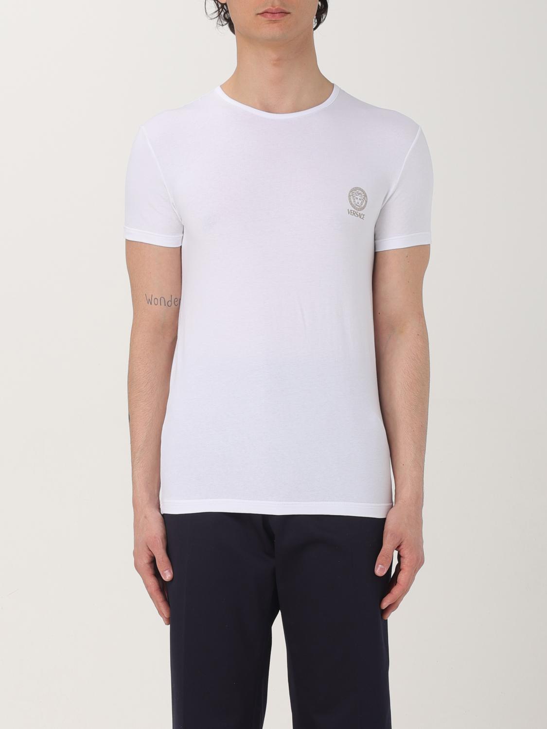 Versace White Crewneck T-shirt With Medusa Print On The Front In Cotton Stretch Man In Weiss