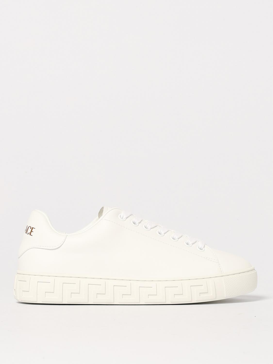 Versace Women Greca Print Leather Sneakers In Weiss