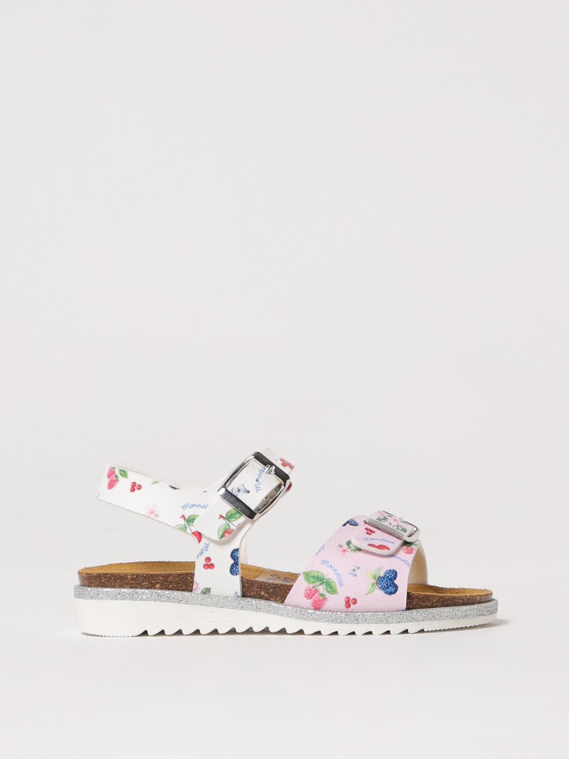 Monnalisa Floral-print Buckled Sandals In White
