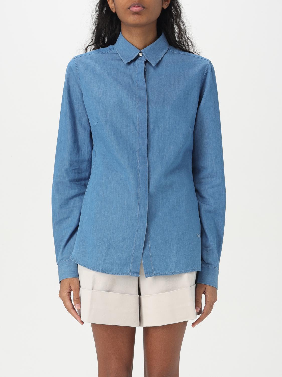 Fay Denim Shirt With Button Placket And Collar In Blau