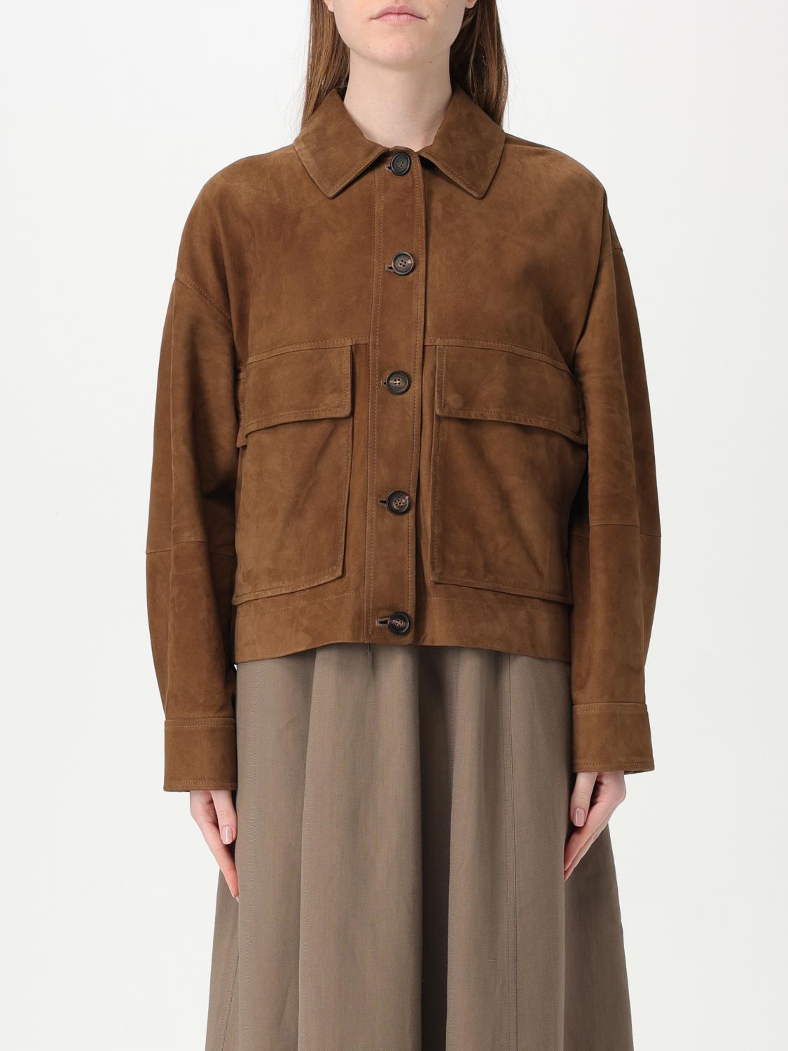 Brunello Cucinelli Brown Jacket With Classic Collar In Suede Woman In Schwarz