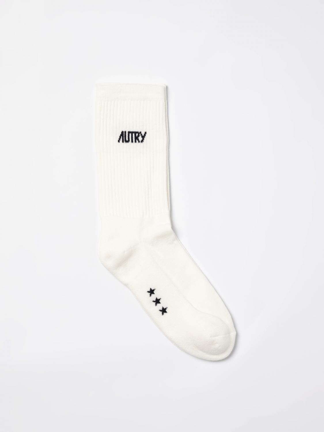Autry Logo Print Ribbed Socks In Cream