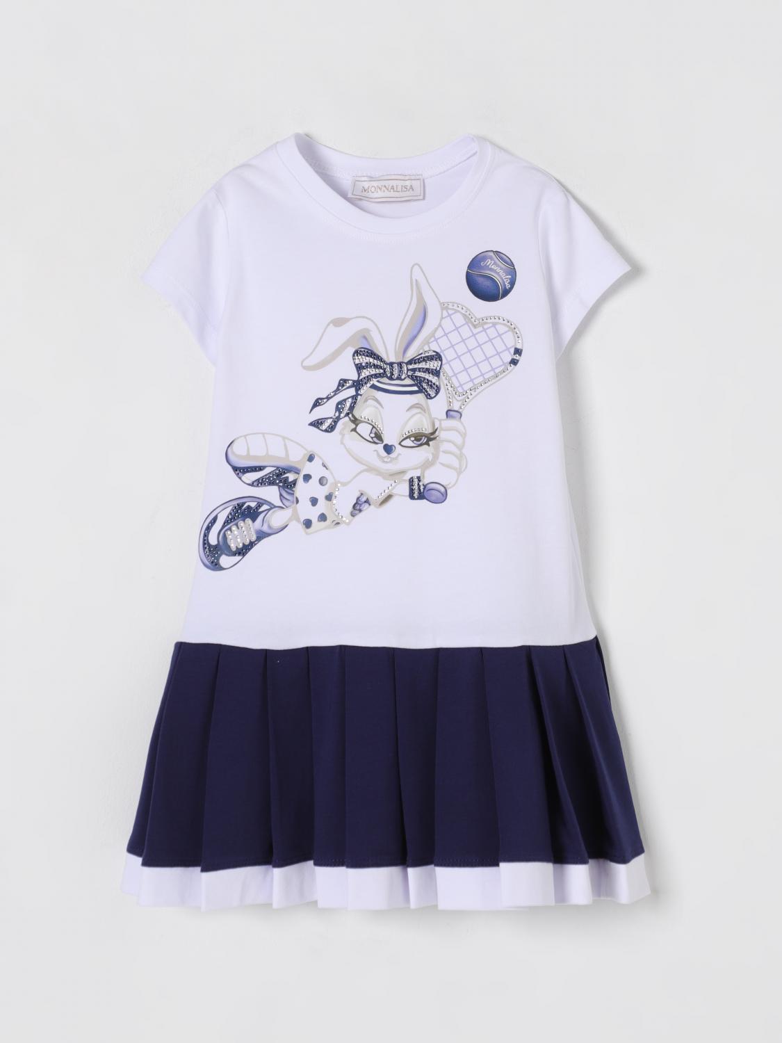 Monnalisa Zweifarbiges Kleid Mit Glam-print In Weiss
