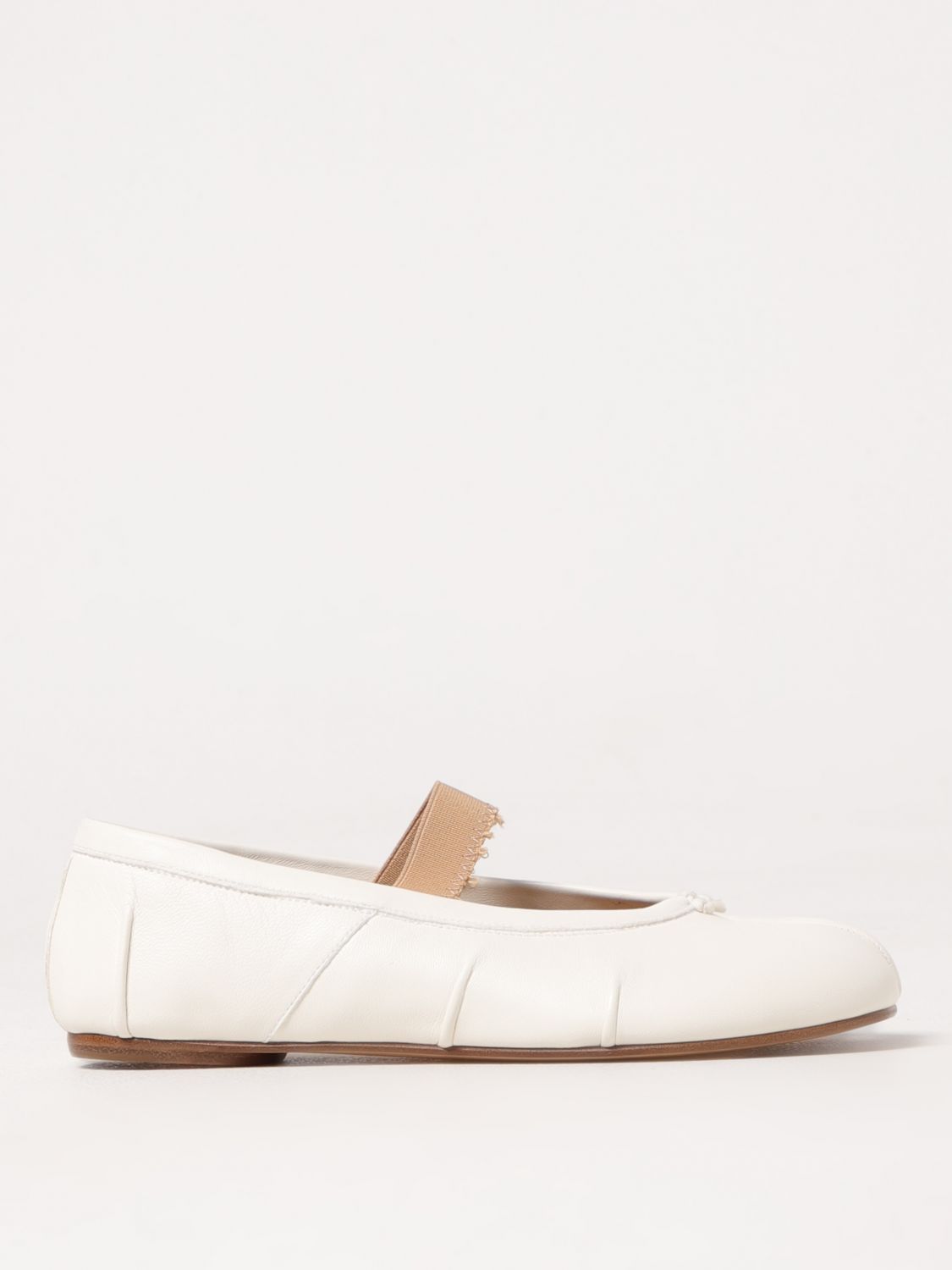 Maison Margiela Ivory Lamb Leather Ballerinas With Delicate Instep Strap