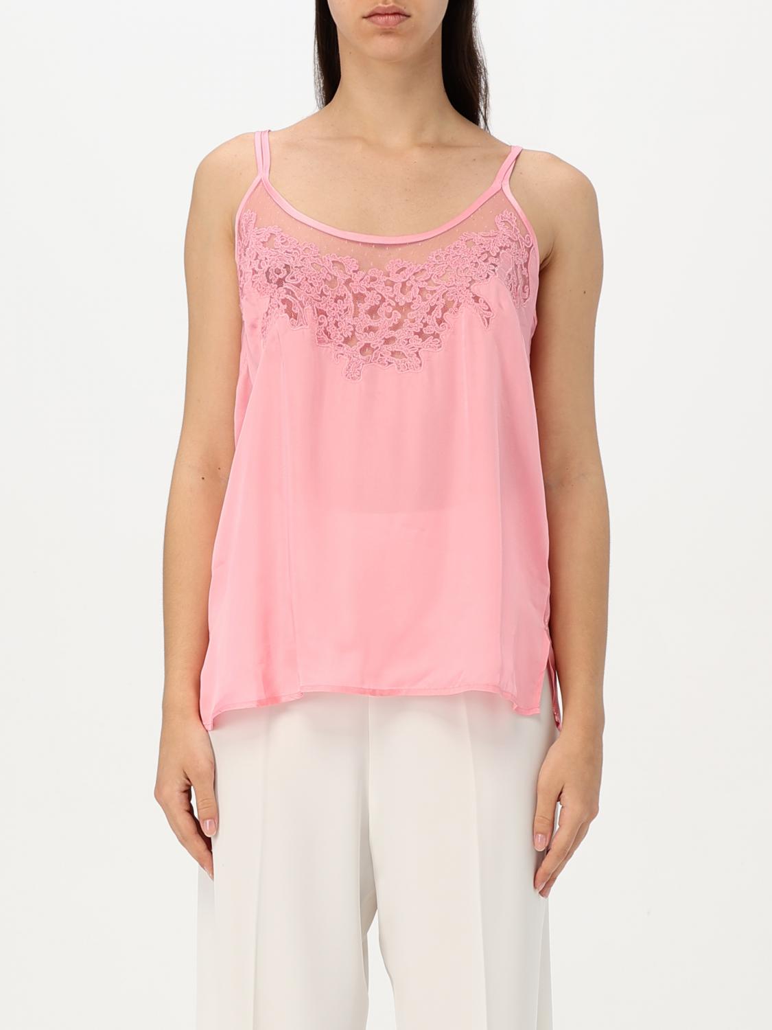 Twinset Embroidered-detailing Satin Top In Pink