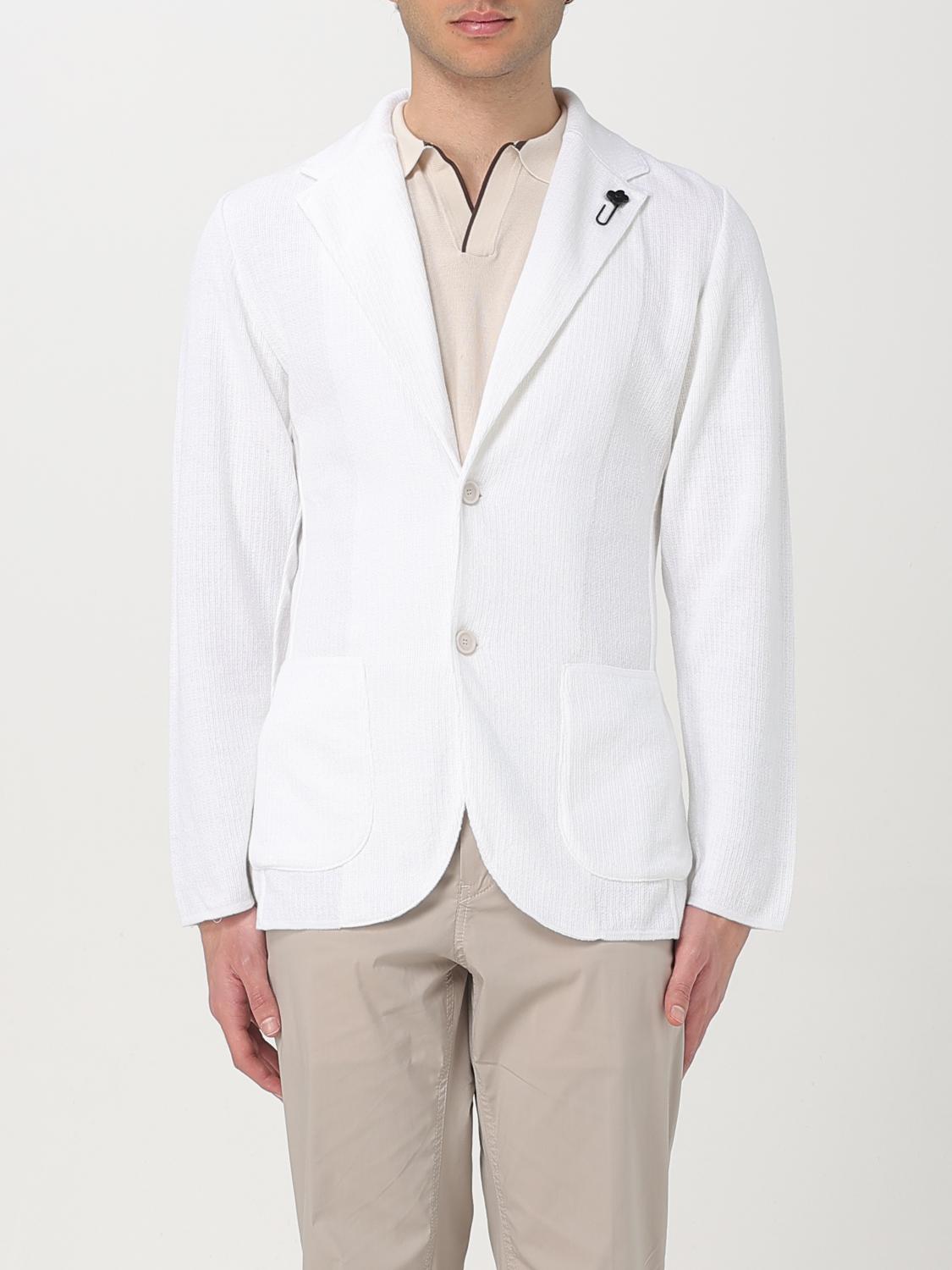 Lardini White Wool Knit Single-breasted Blazer In Weiss