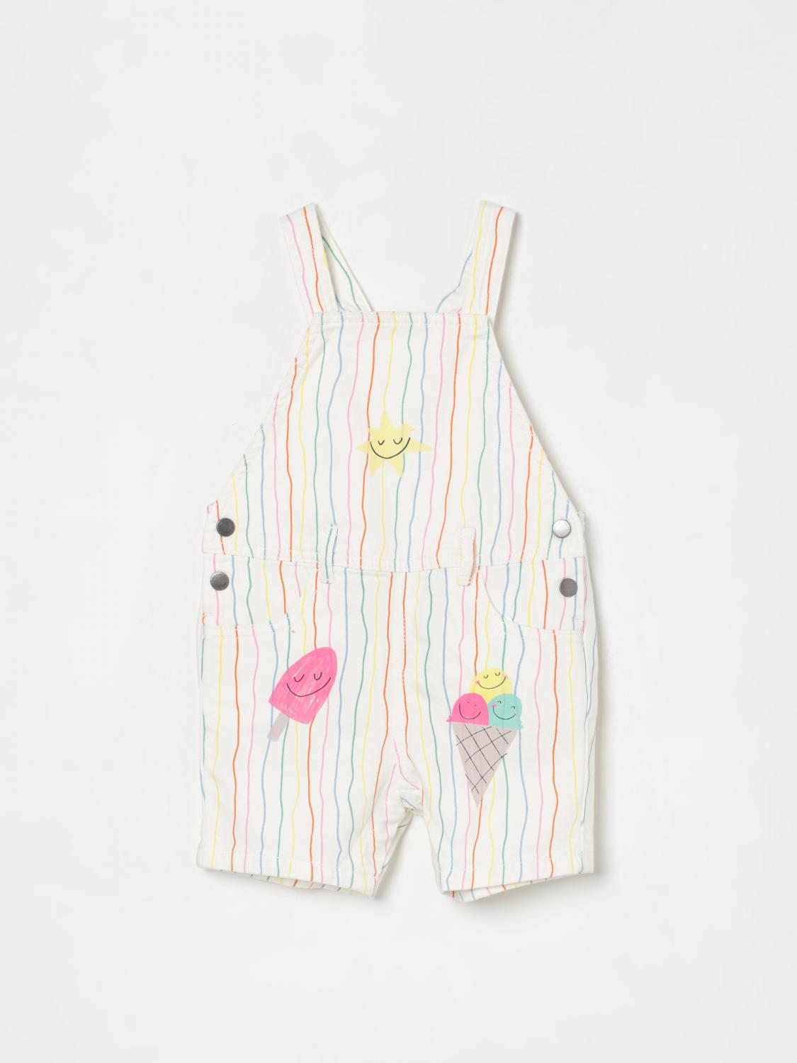 Stella Mccartney White Ungarees For Baby Girl With Ice Cream In Ivory