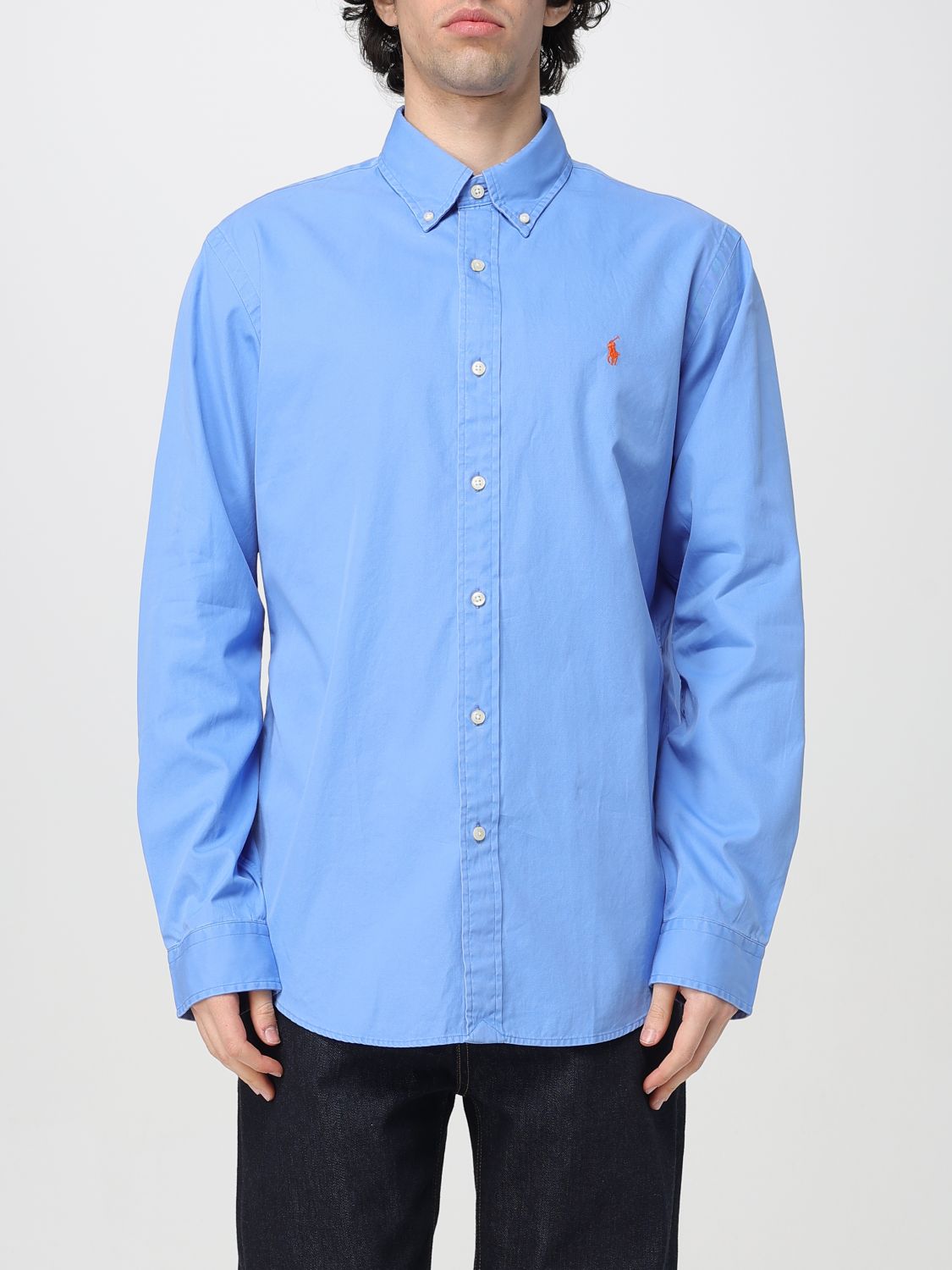 Polo Ralph Lauren Button-down Collar Logo-embroidered Cotton-twill Shirt In Orange