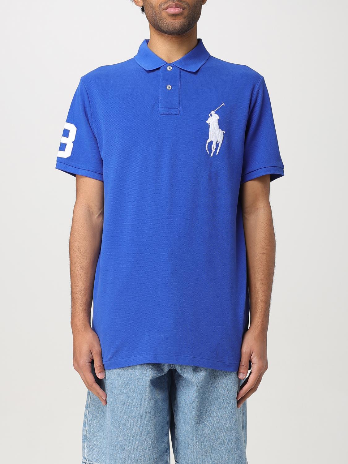 Polo Ralph Lauren Blue Polo With Maxi Pony Detail On The Front In Cotton Piquet Man In Blue