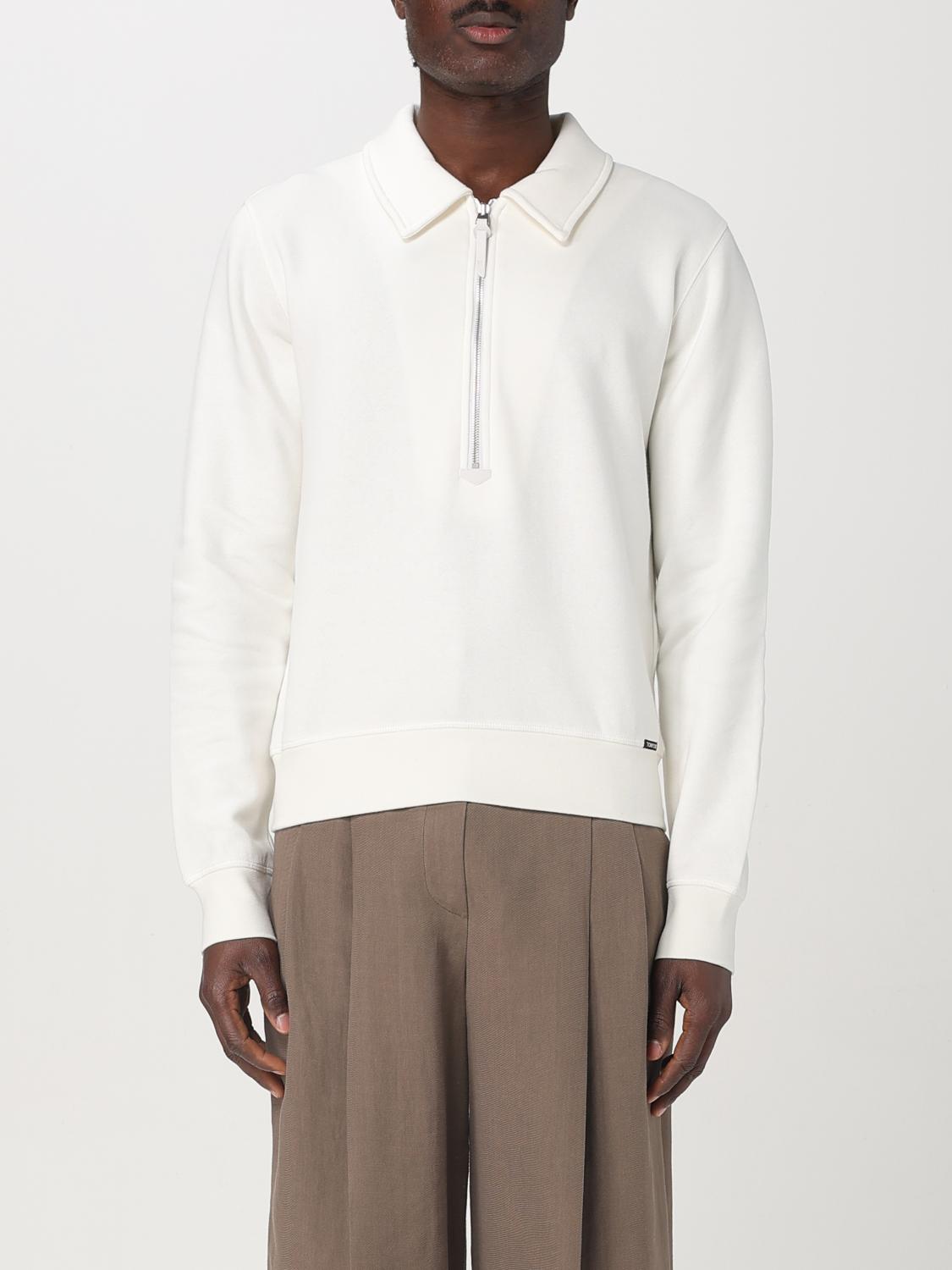 Tom Ford Structured Collar Sweater With Textured Edges In White