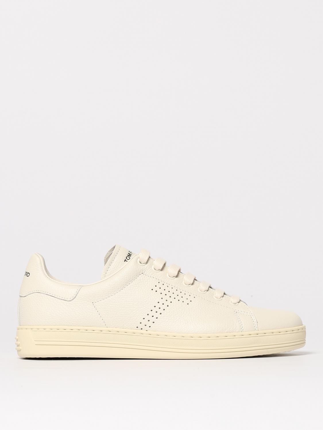 Tom Ford 'waiwick' White Low Top Sneakers With Perforated Logo On The Side And Logo Patch On The Tongue In White