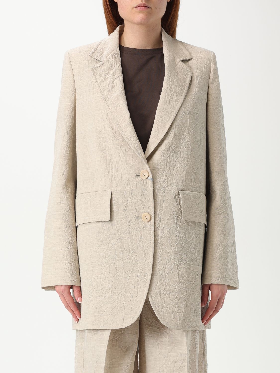 Max Mara Longline Textured Wool Jacket With Rear Vents In Beige