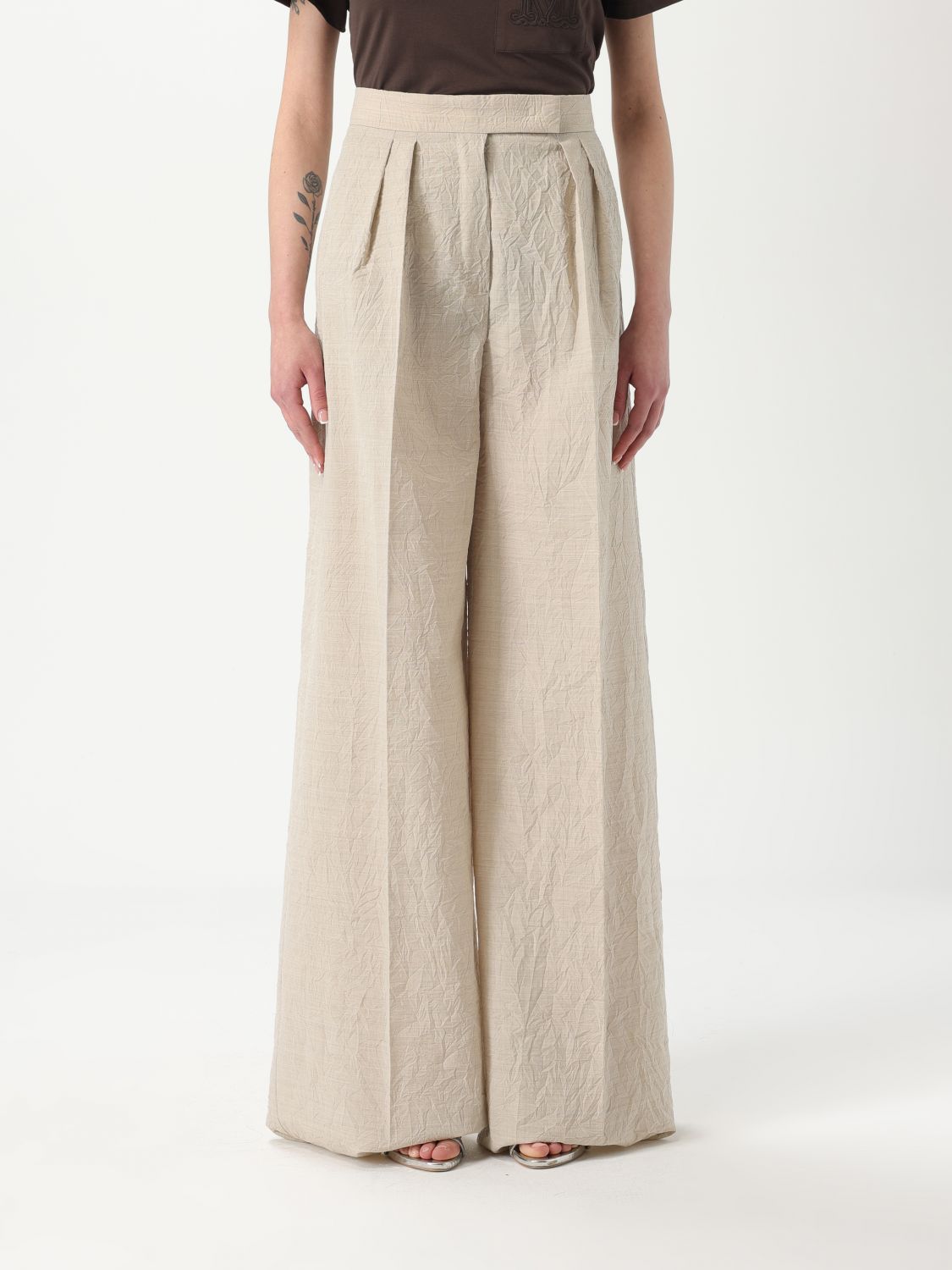 Shop Max Mara Pants Woman Color Beige