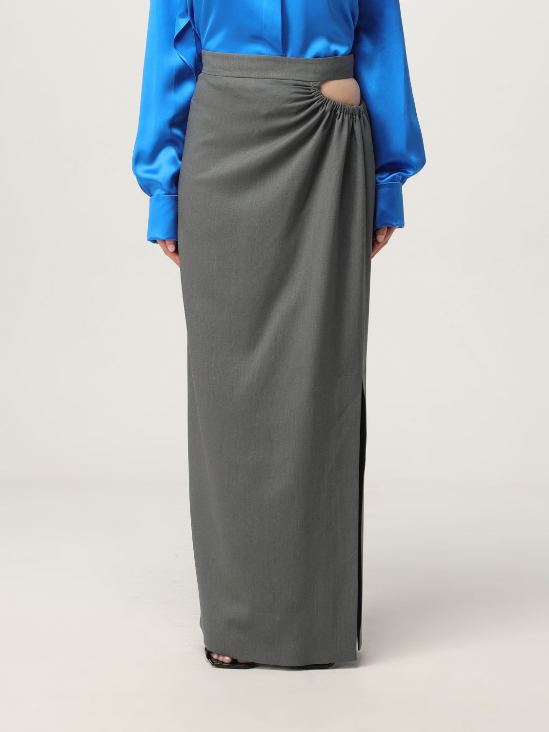 Max Mara High-waisted Cut-out Skirt With Asymmetrical Slit In Gray
