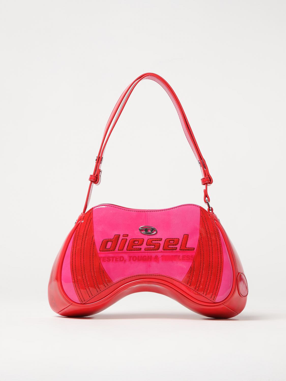 Diesel Play Pink Shoulder Bag With Logo Detail On The Front In Eco-leather Woman In Pink
