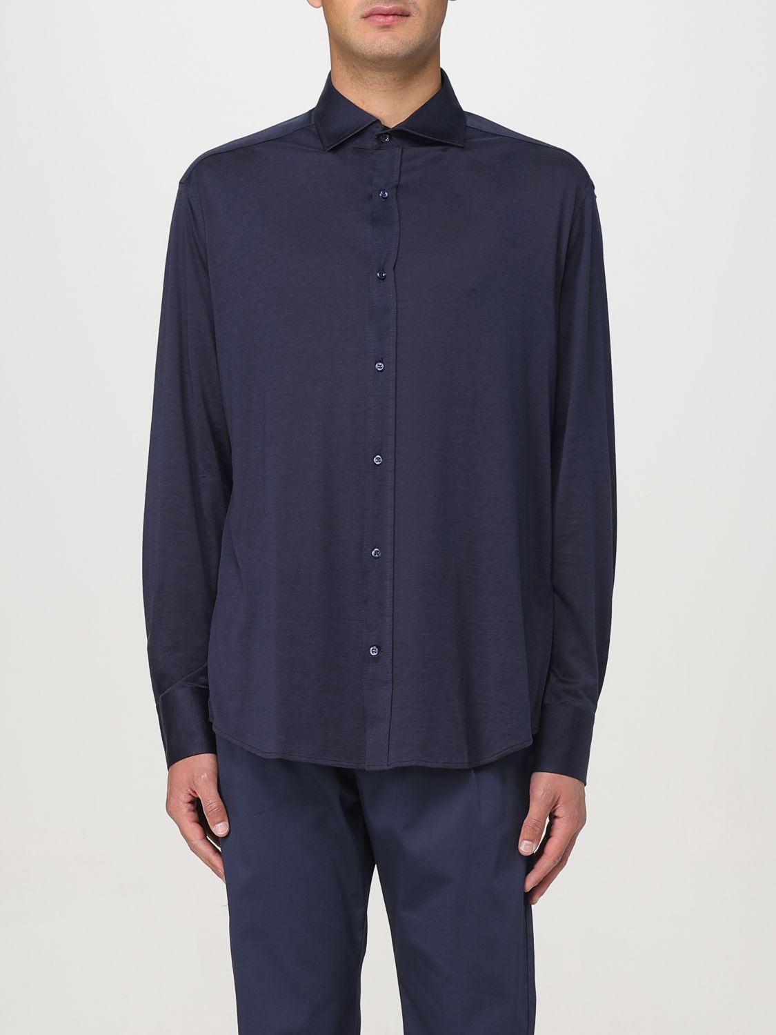 Brunello Cucinelli Herringbone Patterned Cotton-blend Flannel Shirt In Blue