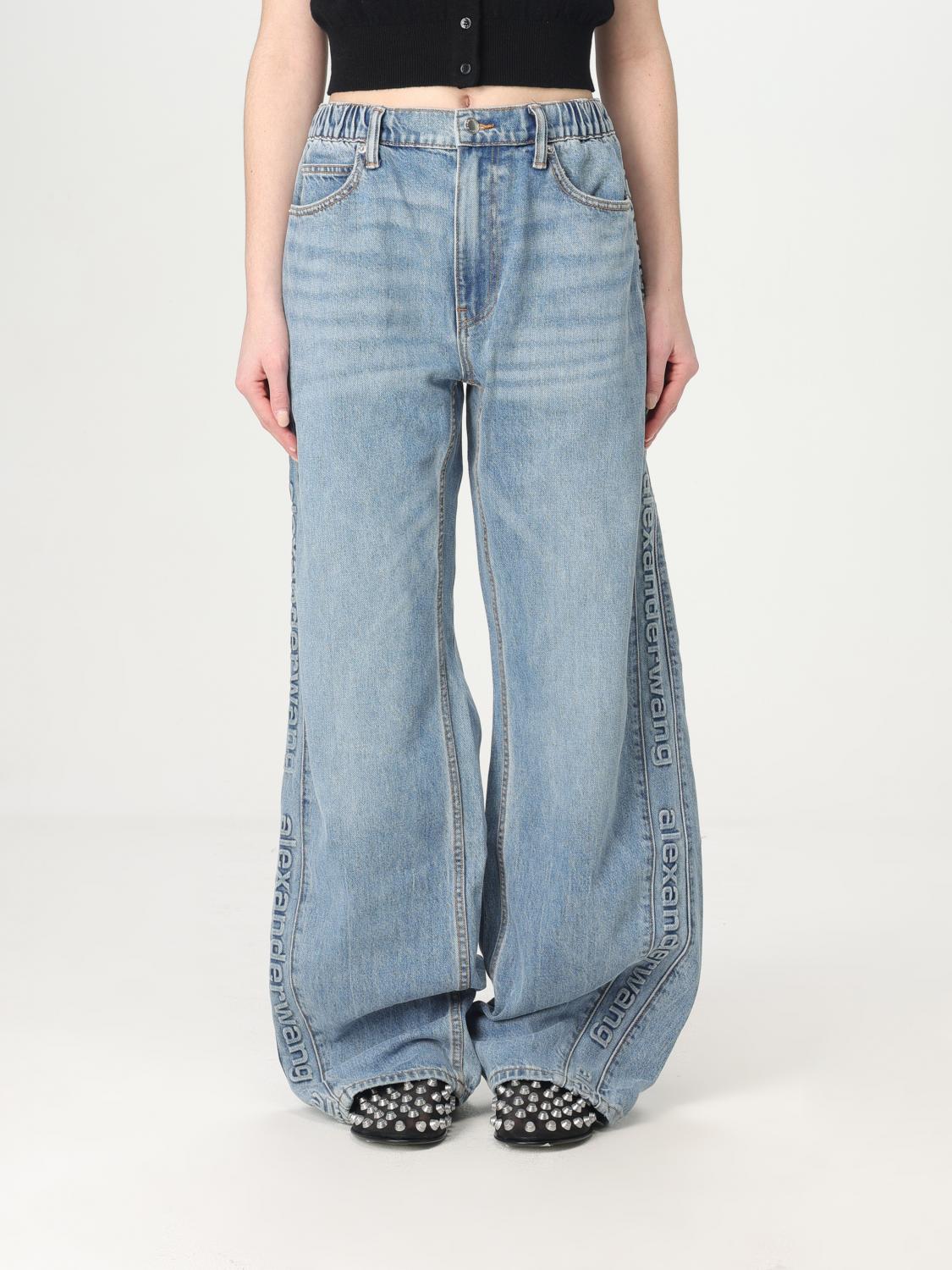 Alexander Wang Logo Embossed Wide Jeans In Denim