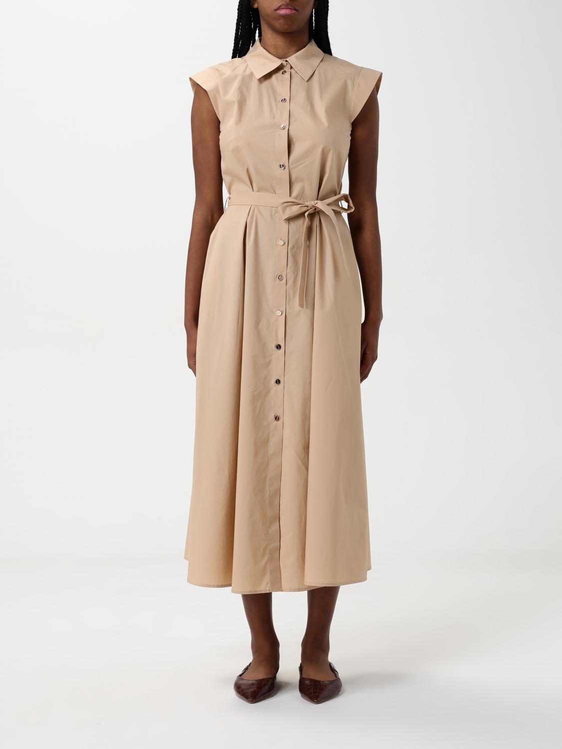 Liu •jo Liu Jo Cotton Chemisier Midi Dress In Beige In Beige