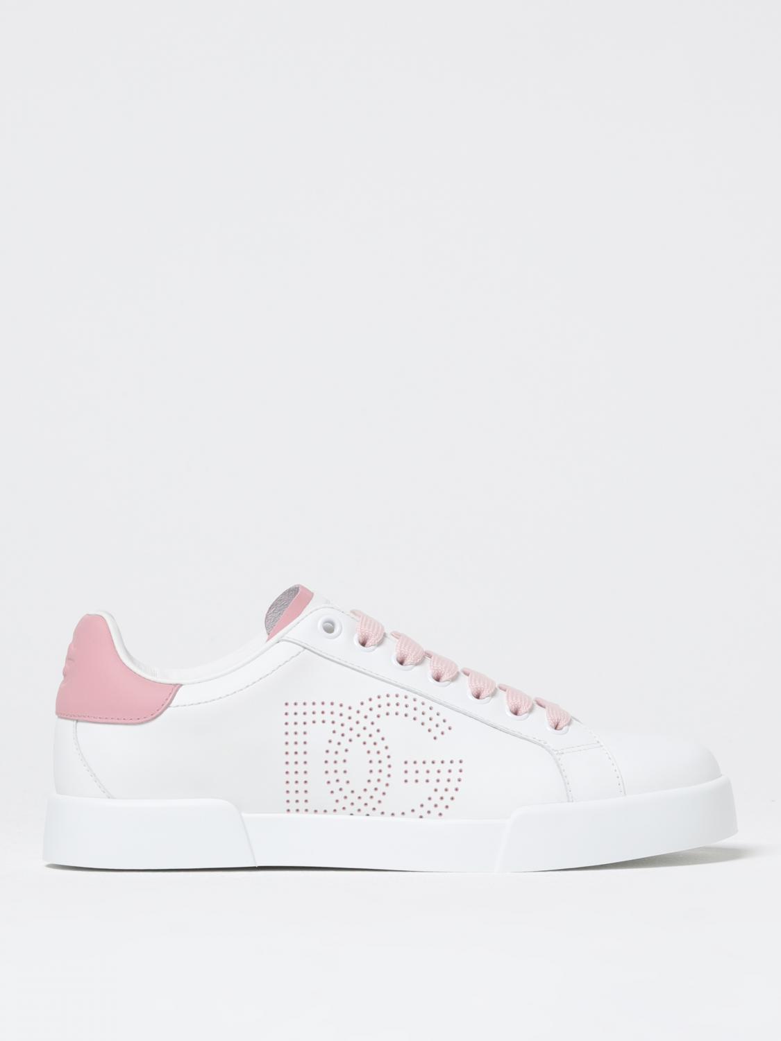 Dolce & Gabbana Portofino Low-top Leather Sneakers With Lateral Monogram In Pink