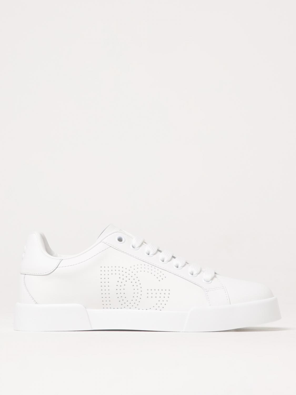 Dolce & Gabbana Women Portofino Low-top Leather Sneakers With Lateral Monogram In Weiss 1