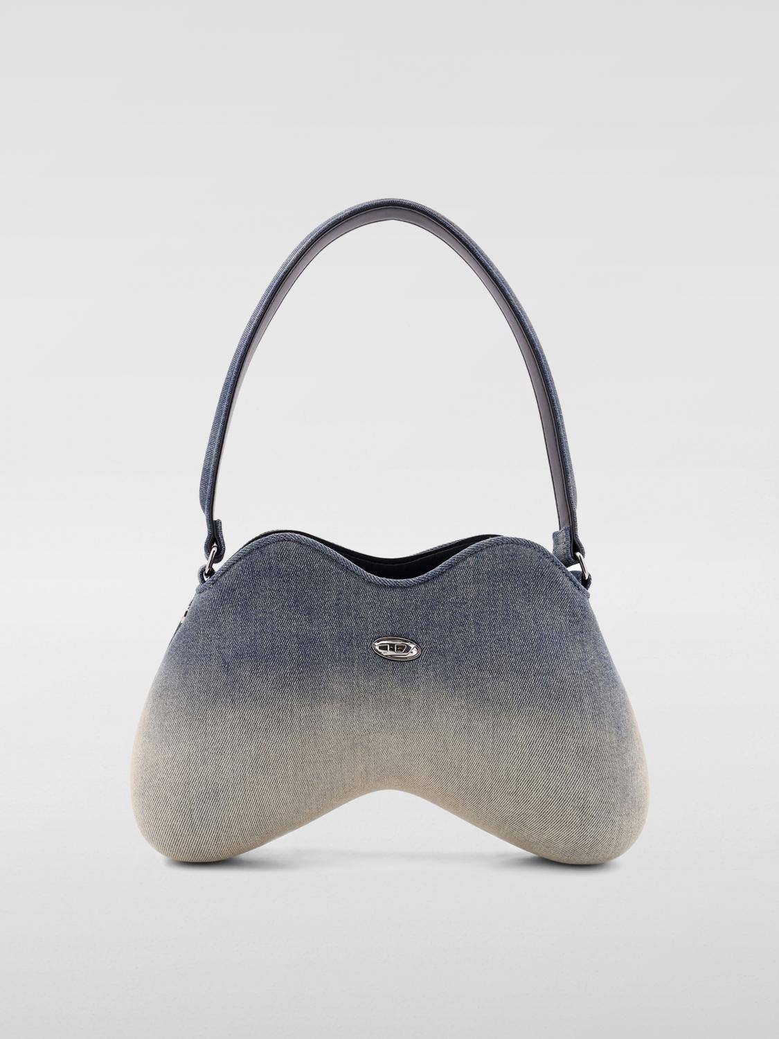 Diesel Double D Shoulder Denim Bag In Blue