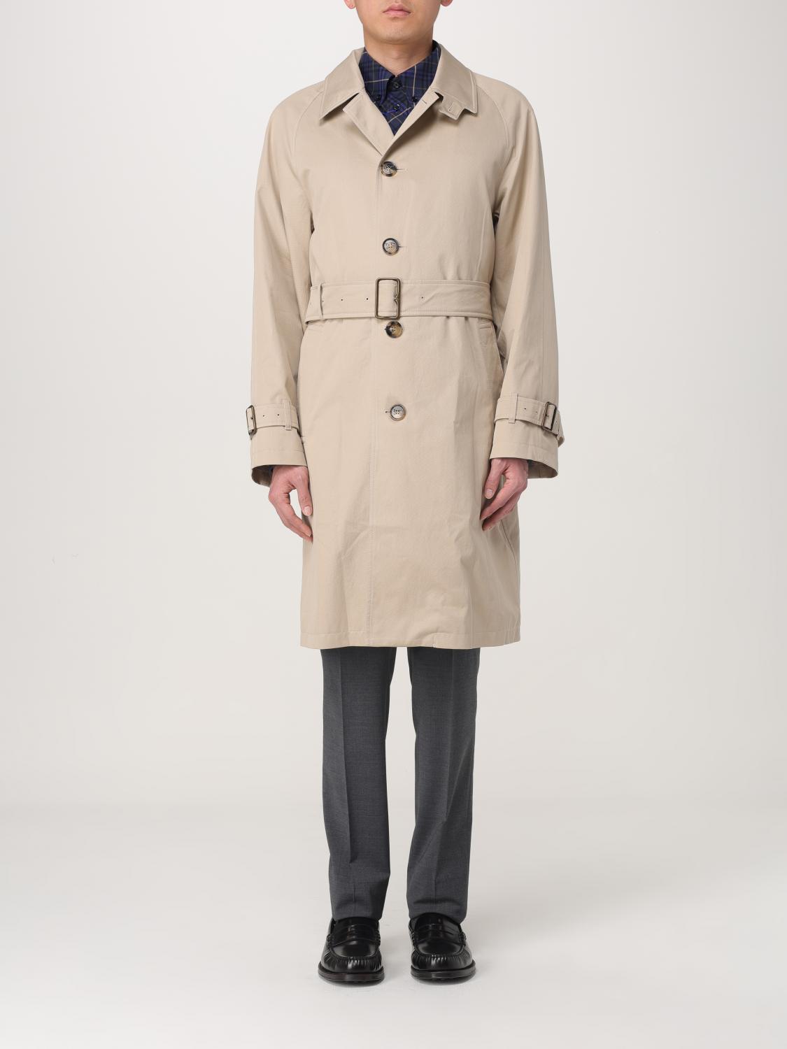 Burberry Beige Cotton Trench Coat With Belt Men In Beige