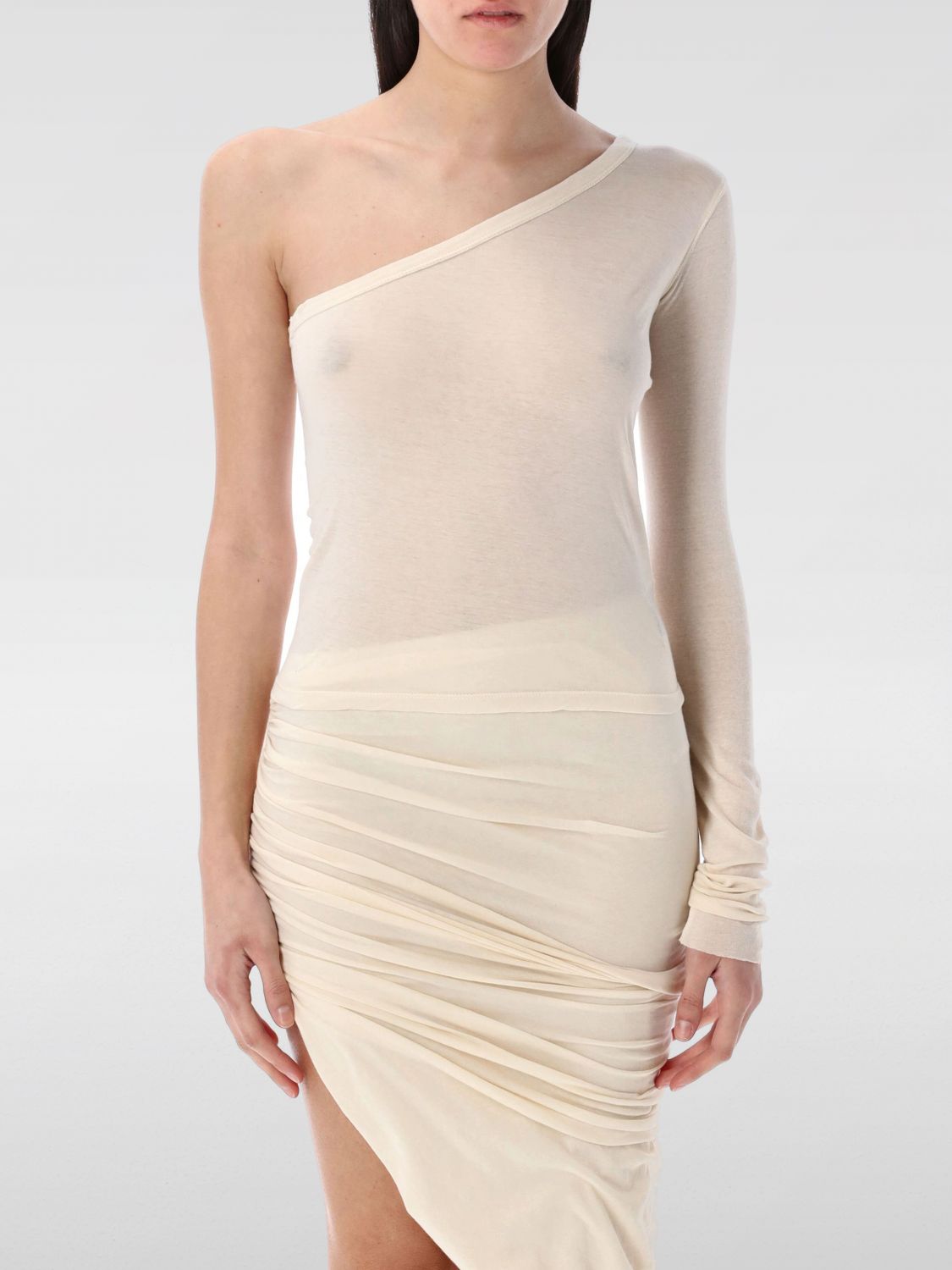 Rick Owens Drkshdw Asymmetrical Single Shoulder Ziggy Top In Beige