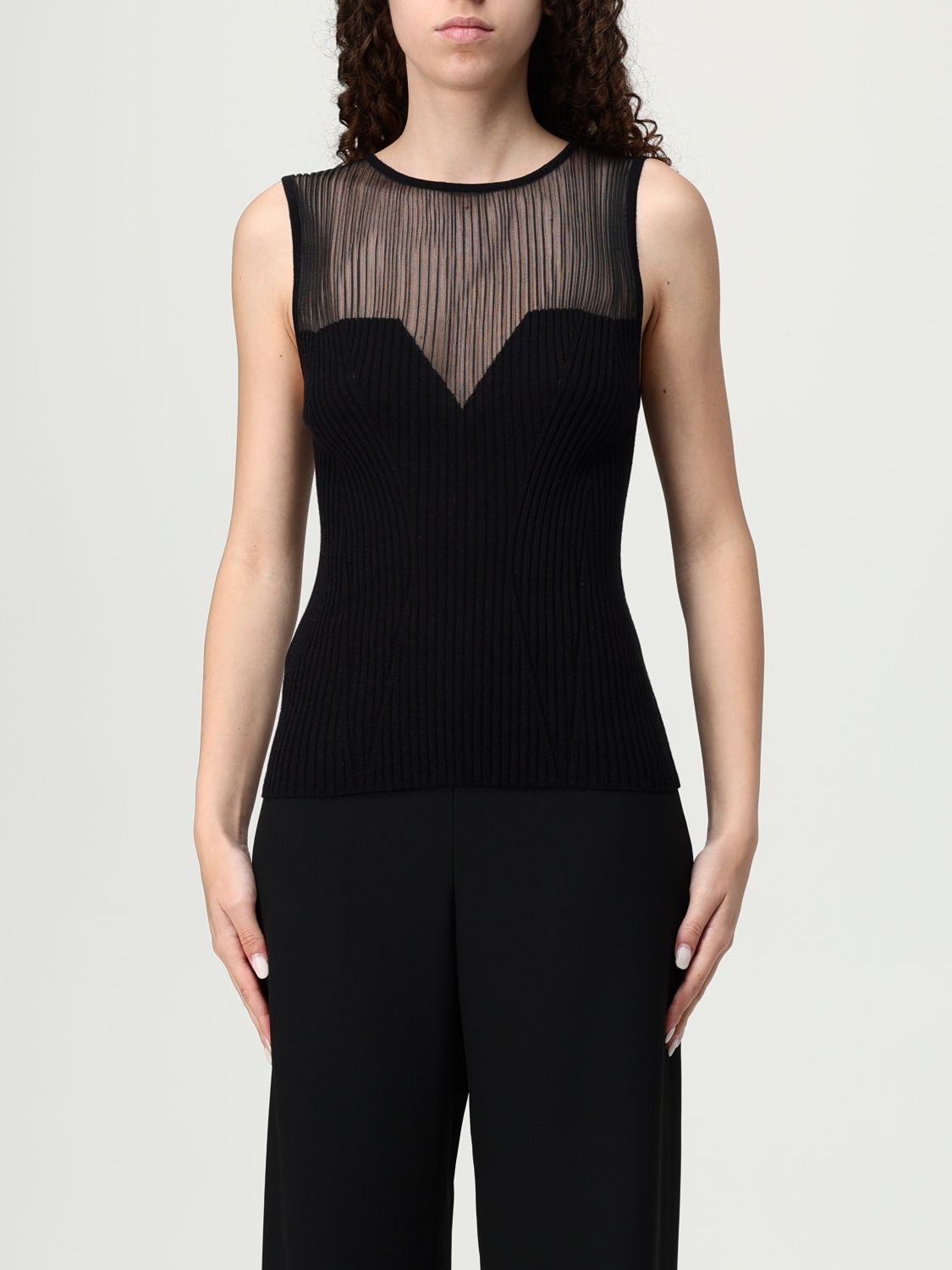 Pinko Sleeveless Ribbed Silk And Cashmere Top In Black