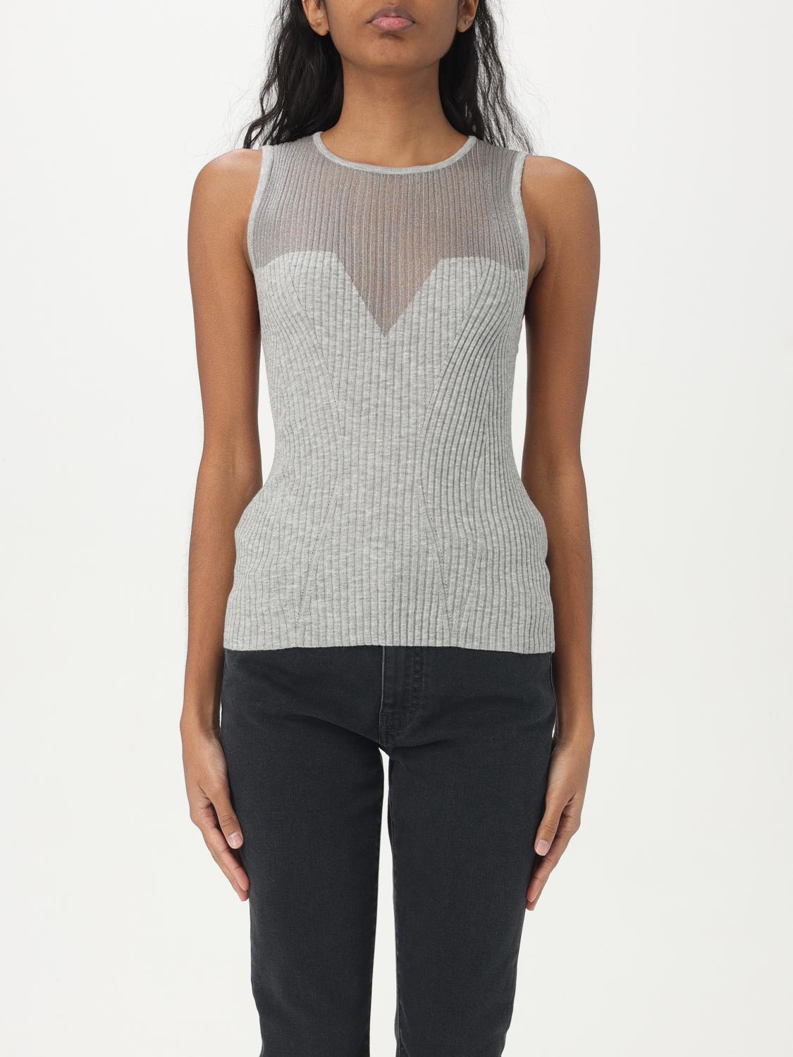 Pinko Sleeveless Ribbed Silk And Cashmere Top In Grau