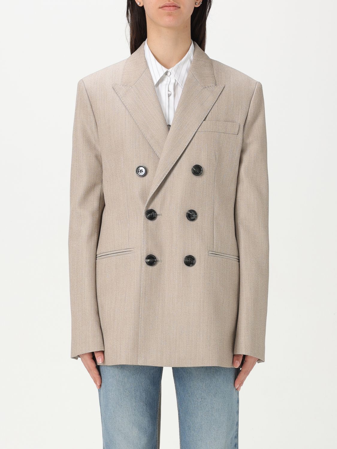 Ami Alexandre Mattiussi Beige Wool Back Slit Double Breasted Jacket Beige In Beige