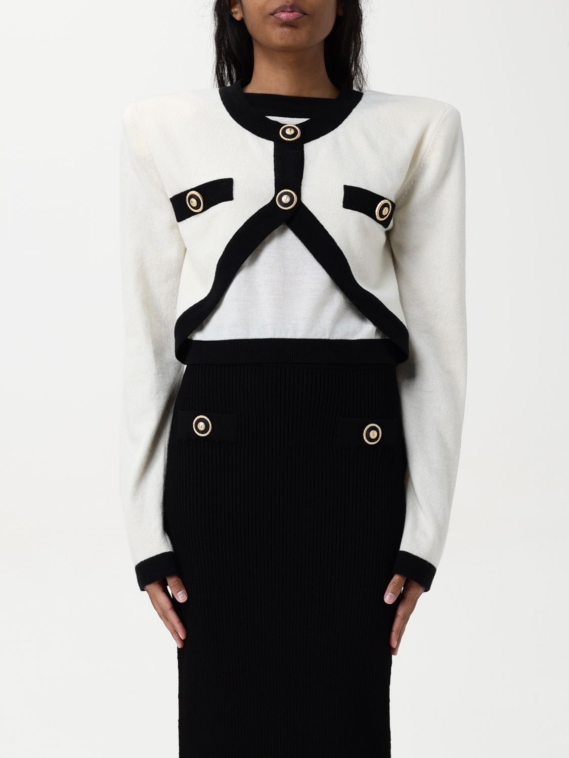 Shop Balmain Cardigan Woman Color White In Weiss