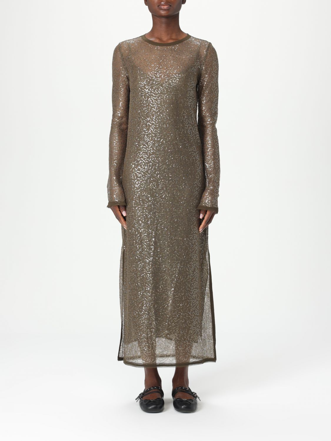 Pinko Sequin Mesh Midi Dress In Green