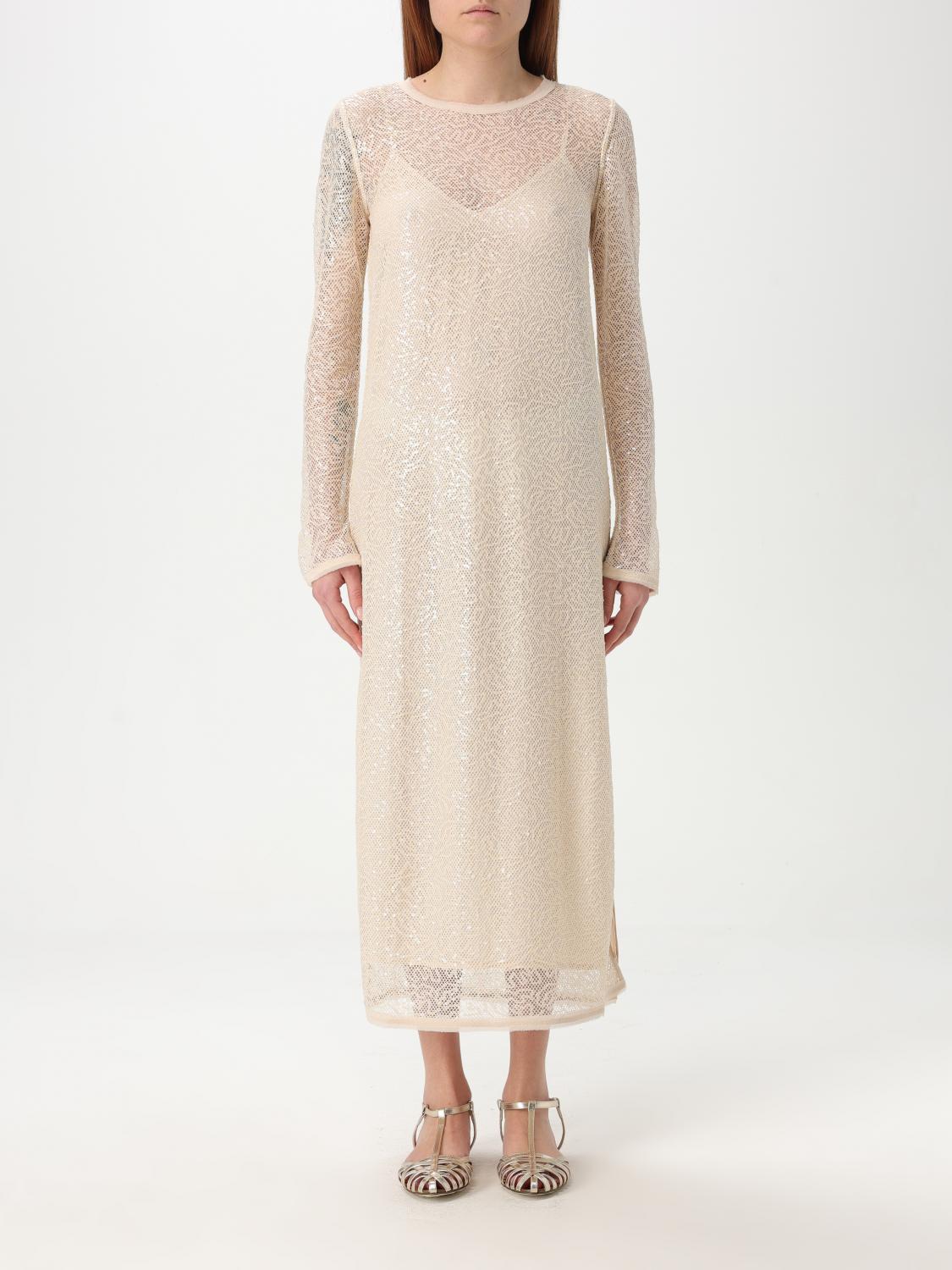 Pinko Sequined Mesh Midi Dress In Sand