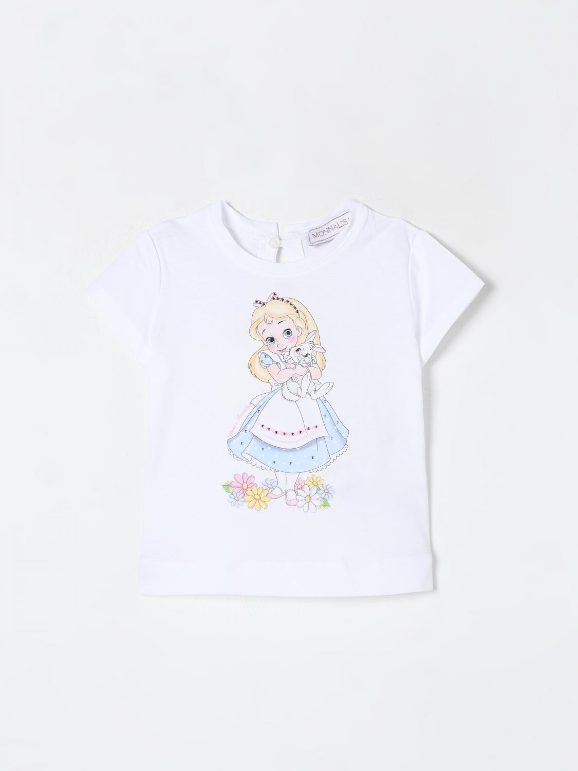 Monnalisa White T-shirt For Baby Girl With Alice In Wonderland In Weiss