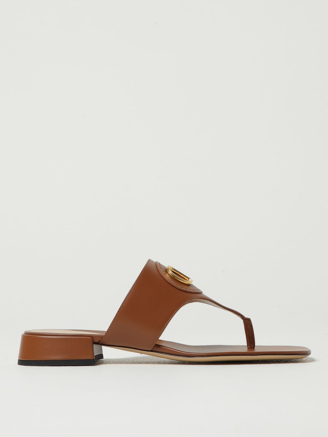 Valentino Garavani Women Caramel Leather Vlogo Thong