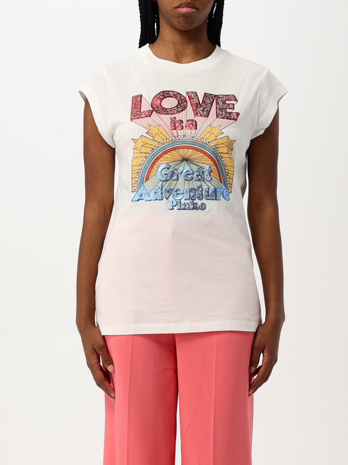 Pinko Love-print T-shirt With Stars In White