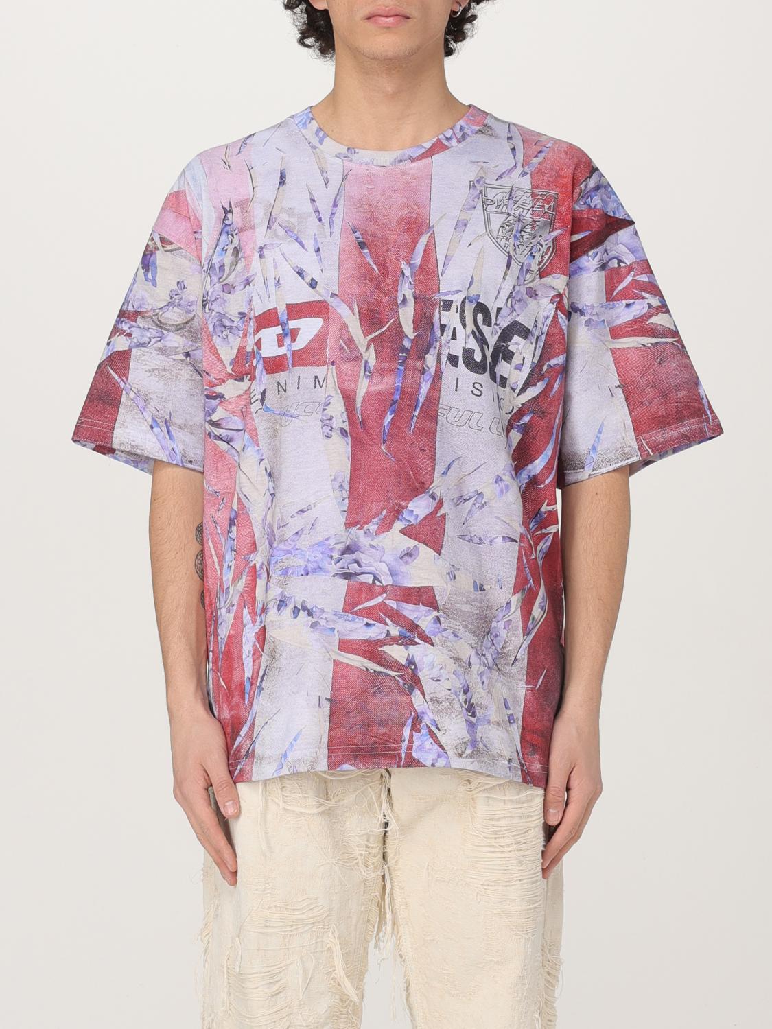 Diesel Multicolor T-shirt With Faded Logo On The Front And Back In Red