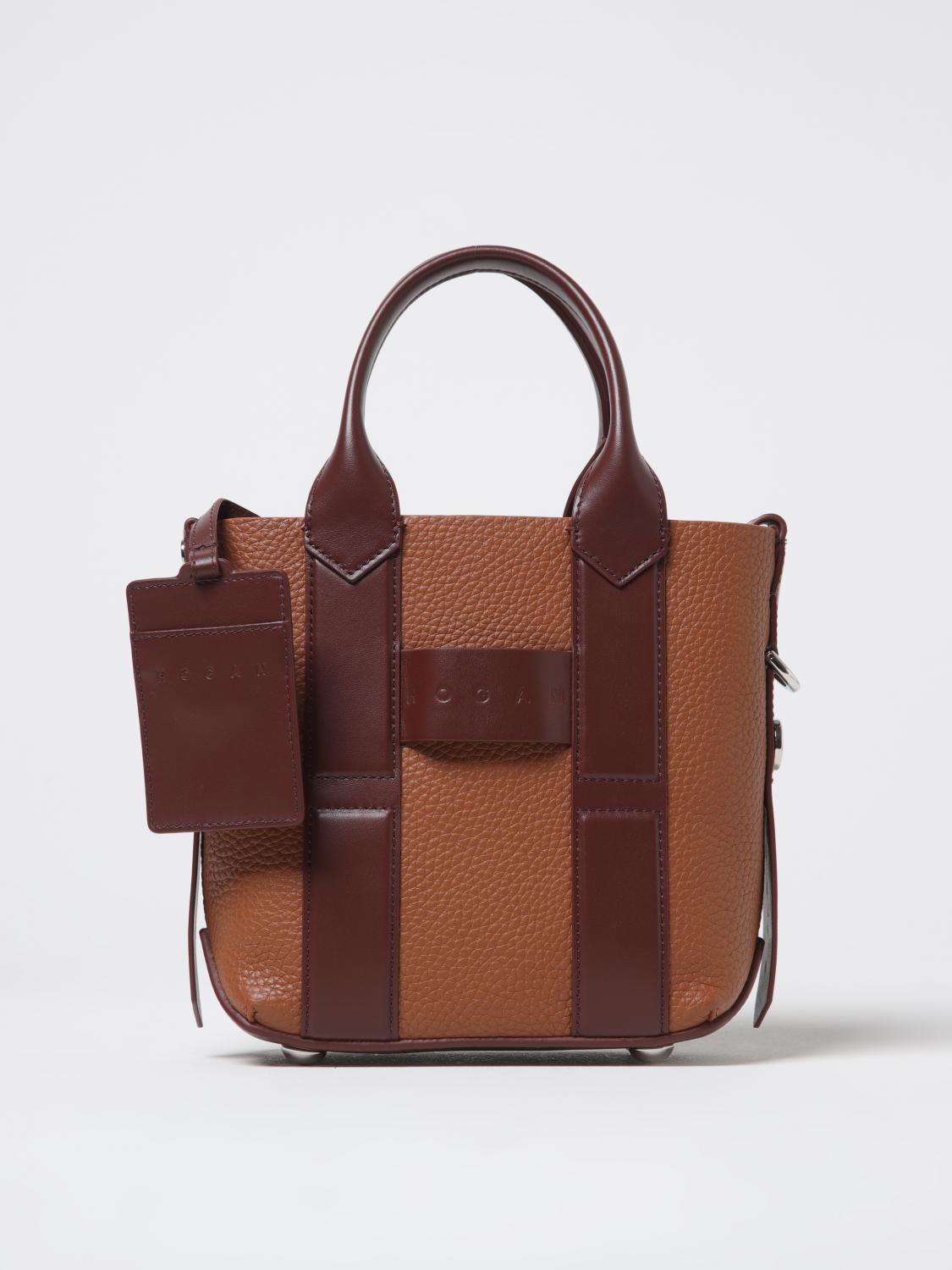Hogan Small Leather Tote Bag Script In Camel