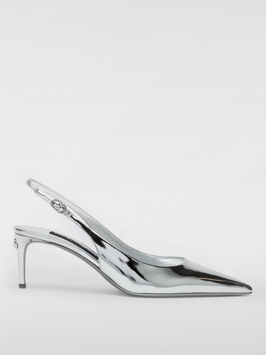 Dolce & Gabbana 60 Mirrored Leather Slingback Pumps In Silver