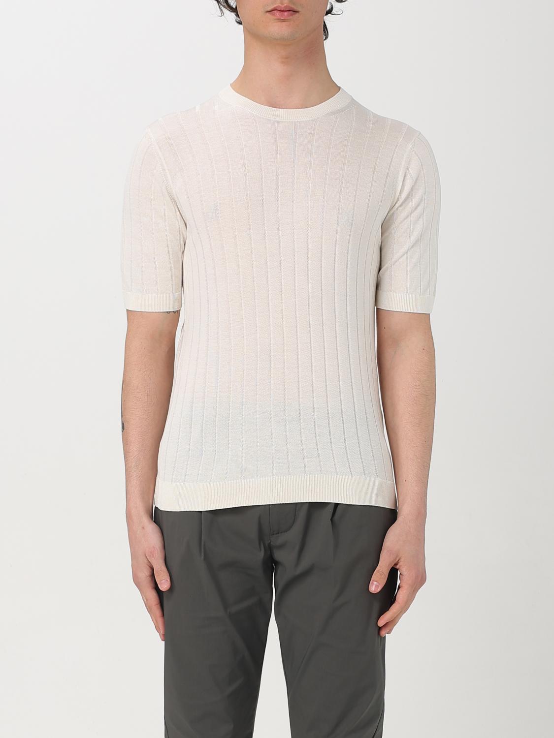 Tagliatore Crew Neck Melange T-shirt In Linen-cotton Blend In White