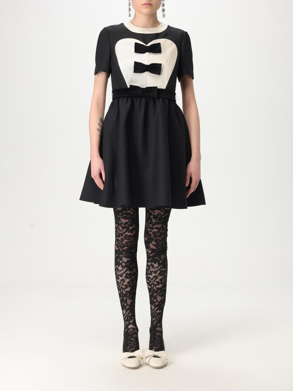 Valentino Double-bow Mini Dress In Wool In Black