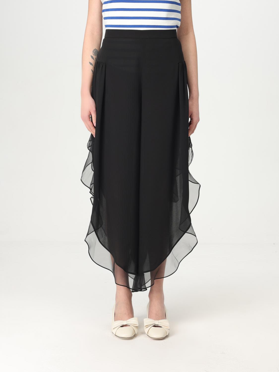 Valentino Ruffled Wide Leg Pants In Black